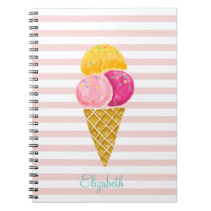 Carnet Glace à l'aquarelle, rayures roses