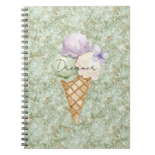 Carnet Glace Pailletée Pistache Papillon Lavande