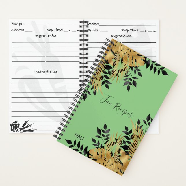 Carnet Glam Black & Gold Tropical Feuilles Recette (À l'intérieur)