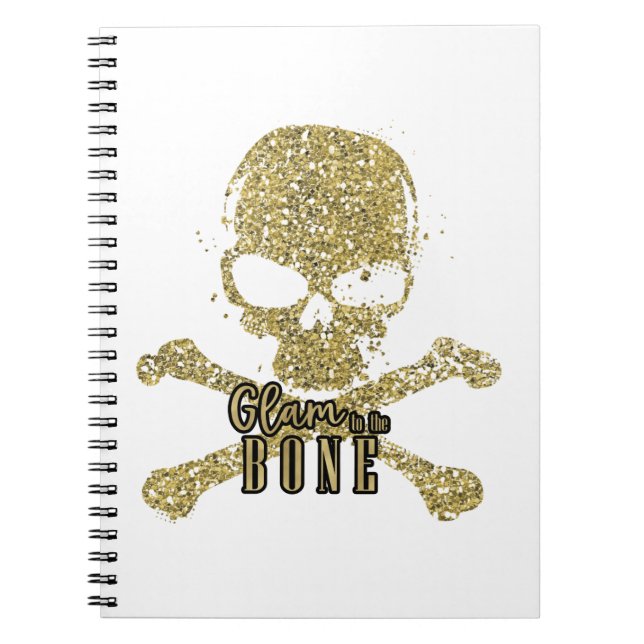 Carnet Glam blanc au crâne de Parties scintillant d'or os (Devant)