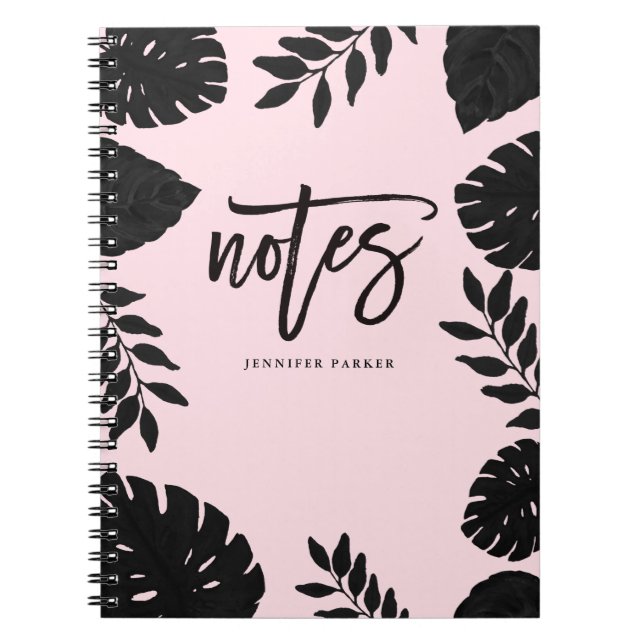 Carnet Glam Blush rose et noir Notes tropicales (Devant)