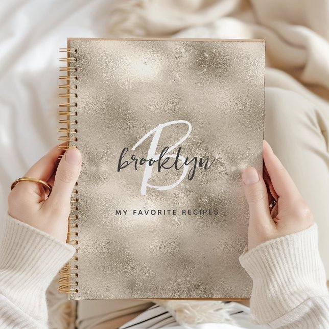 Carnet Glam Champagne Gold Monogram Recipe Book (Créateur téléchargé)