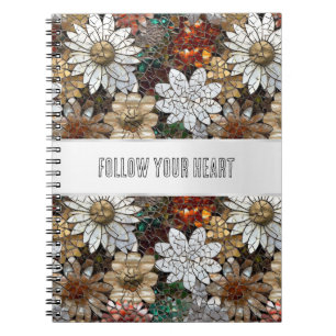 Carnet Glam Champagne Or Rouge Fleurs blanches