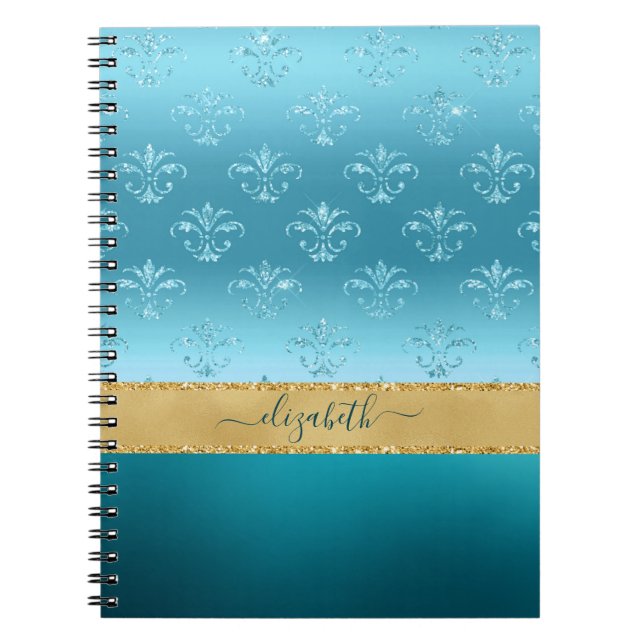 Carnet Glam Elégant Parties scintillant d'or Turquoise Pe (Devant)