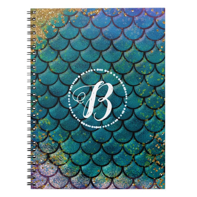 Carnet Glam Mermaid Balances de poisson Turquoise violet  (Devant)
