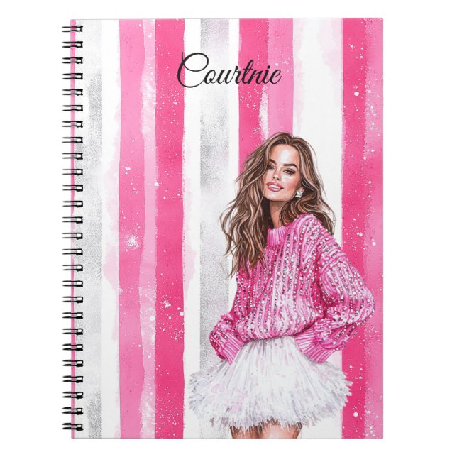 Carnet Glam Pink Brown Haired Girl (Devant)