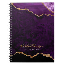 Glam Purple Velvet Agate Géode Gold Script
