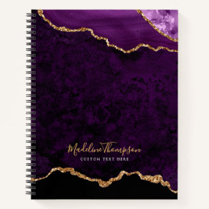 Carnet Glam Purple Velvet Agate Géode Gold Script