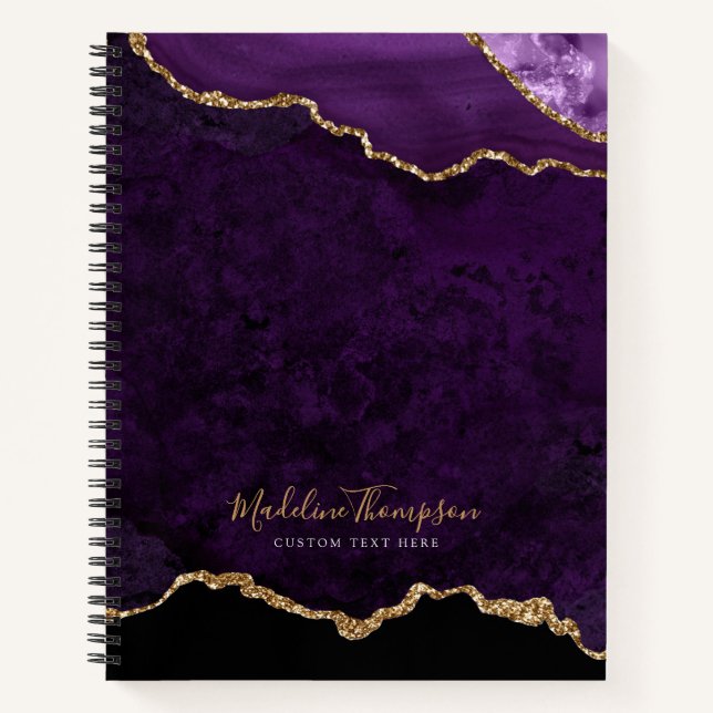 Carnet Glam Purple Velvet Agate Géode Gold Script (Devant)