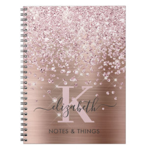 Carnet Glam Rose Gold Parties scintillant Diamond Script