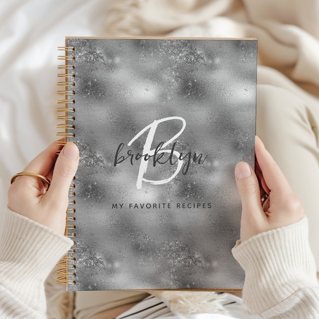 Carnet Glam Silver Monogram Recipe Book (Créateur téléchargé)