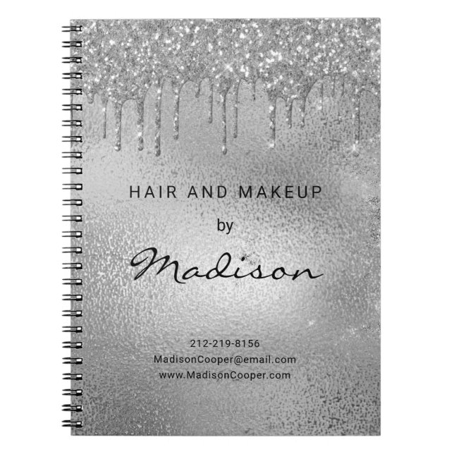 Carnet Glam Silver Parties scintillant en métal Cheveux e (Devant)