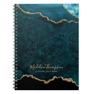 Carnet Glam Turquoise Velvet Agate Géode Gold Script