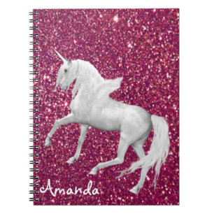 Carnet Glamme à parties scintillant rose foncé à licorne 