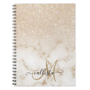 Carnet Glamorous Gold White Glitter ombre