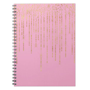 Carnet Glamour or rose Confettis Rayures Points