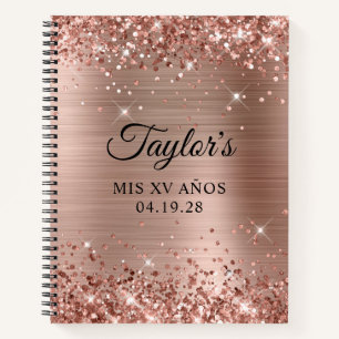 Carnet Glitter Rose Gold Foil Mis XV Anos Invité