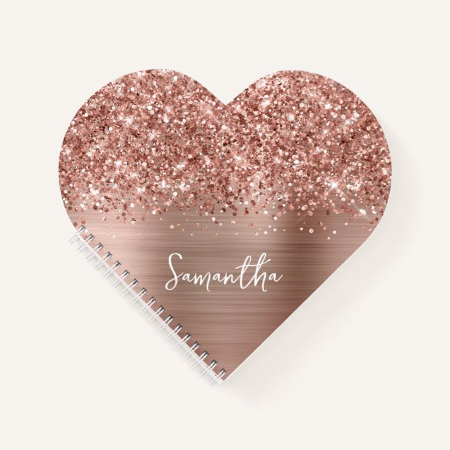Carnet Glitter Rose Gold Glam Nom du script (Devant)