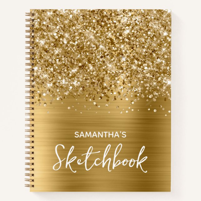 Carnet Glittery Gold Glam Sketbook avec nom (Devant)
