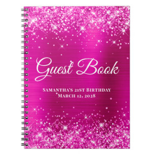 Carnet Glittery Hot Rose Foil Anniversaire Fête Invité