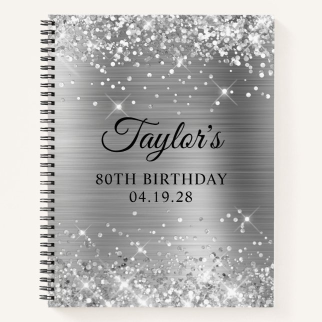 Carnet Glittery Silver Foil 80e anniversaire invité (Devant)