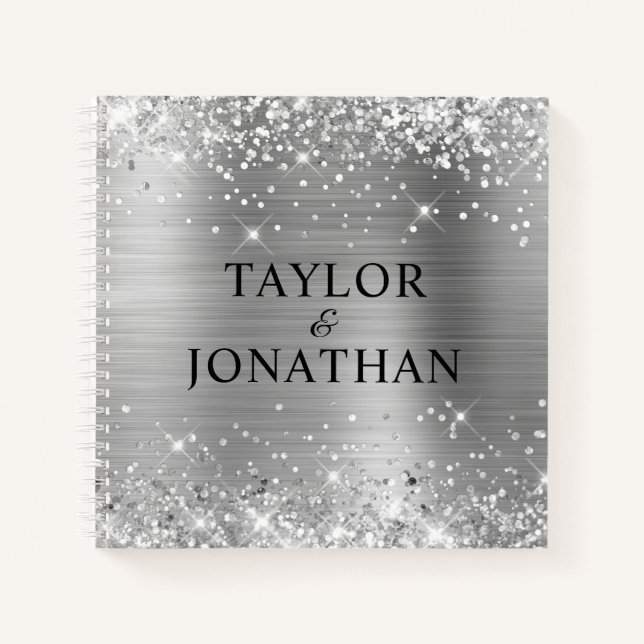 Carnet Glittery Silver Foil Bride & Groom Mariage invité (Devant)