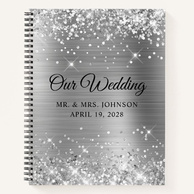 Carnet Glittery Silver Foil Notre invité Mariage (Devant)