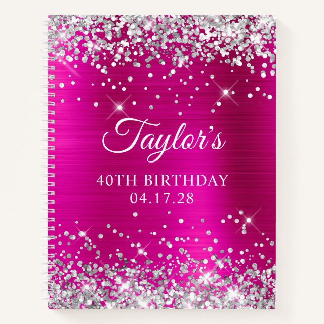 Carnet Glittery Silver Hot Pink Foil 40e anniversaire (Devant)