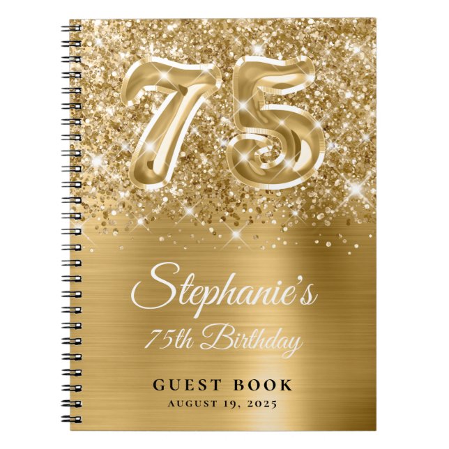 Carnet Glittery Sparkly Gold Glam 75th Birthday Guestbook (Devant)