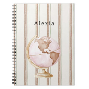 Carnet Globe Monde Rayures Marron