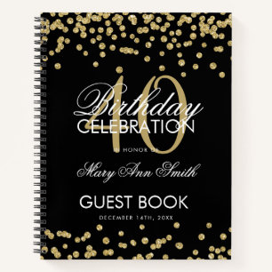 Carnet Gold 40th Birthday Guestbook Confetti Black