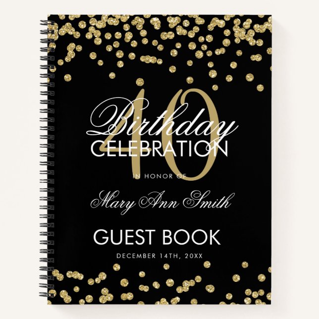 Carnet Gold 40th Birthday Guestbook Confetti Black (Devant)
