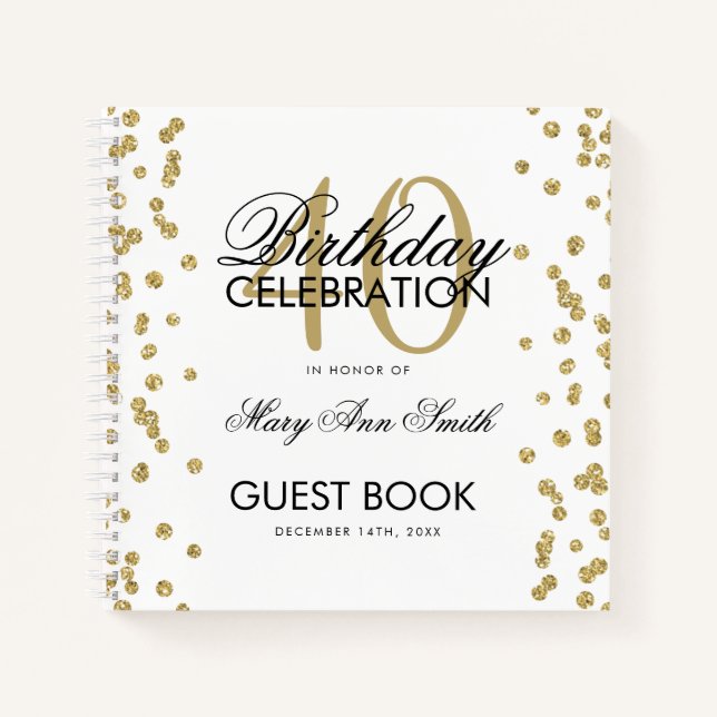 Carnet Gold 40th Birthday Guestbook Confetti Blanc (Devant)