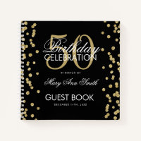 Gold 50th Birthday Guestbook Confetti Black