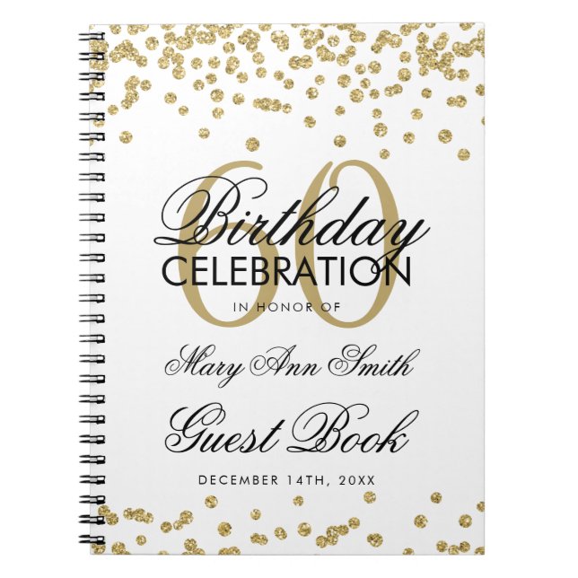 Carnet Gold 60th Birthday Guest Book Confetti (Devant)