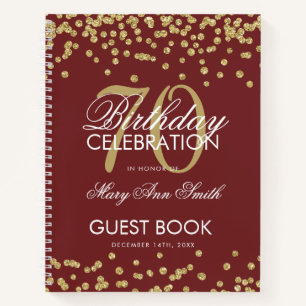 Carnet Gold 70th Birthday Guestbook Confetti Bourgogne