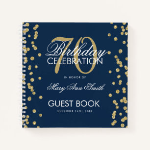 Carnet Gold 70th Birthday Guestbook Confetti Navy Blue