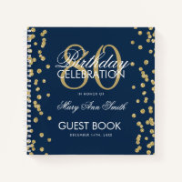 Gold 80th Birthday Guestbook Confetti Navy Blue