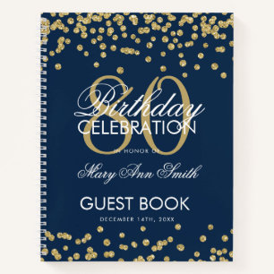 Carnet Gold 80th Birthday Guestbook Confetti Navy Blue