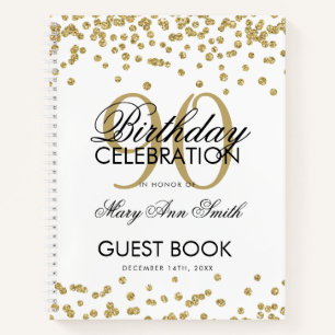 Carnet Gold 90th Birthday Guestbook Confetti