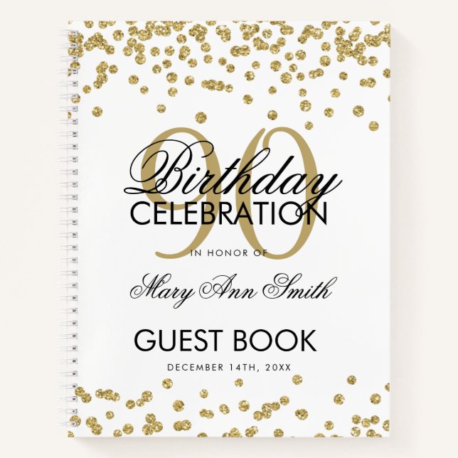 Carnet Gold 90th Birthday Guestbook Confetti (Devant)