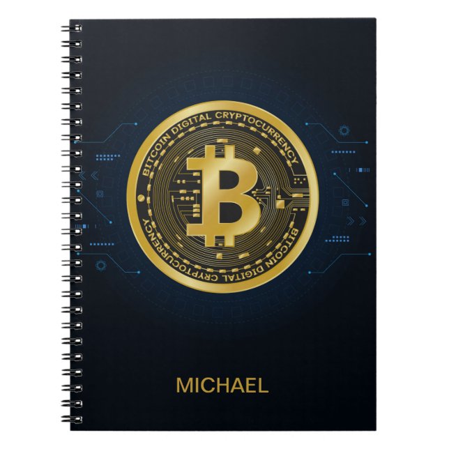 Carnet Gold Bitcoin Cryptomonnaie Nom personnalisé (Devant)