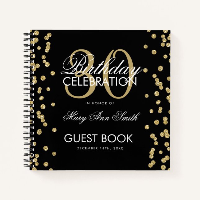 Carnet Gold Black 30th Birthday Guestbook Confetti (Devant)