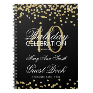 Carnet Gold Black 40th Birthday Guest Book Confetti
