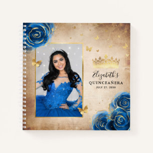 Carnet Gold et Royal Blue Roses Photo Quinceanera Guest