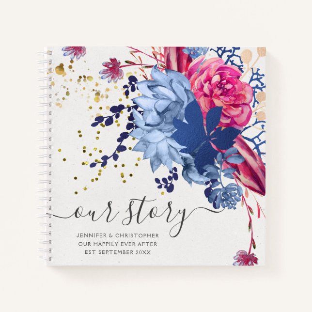 Carnet Gold Floral Succulents Our Story Memories Couple's (Devant)