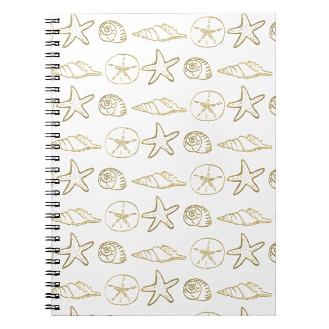 Carnet Gold Foil Look Sea Shells Chic Beach Elegant Blanc (Devant)