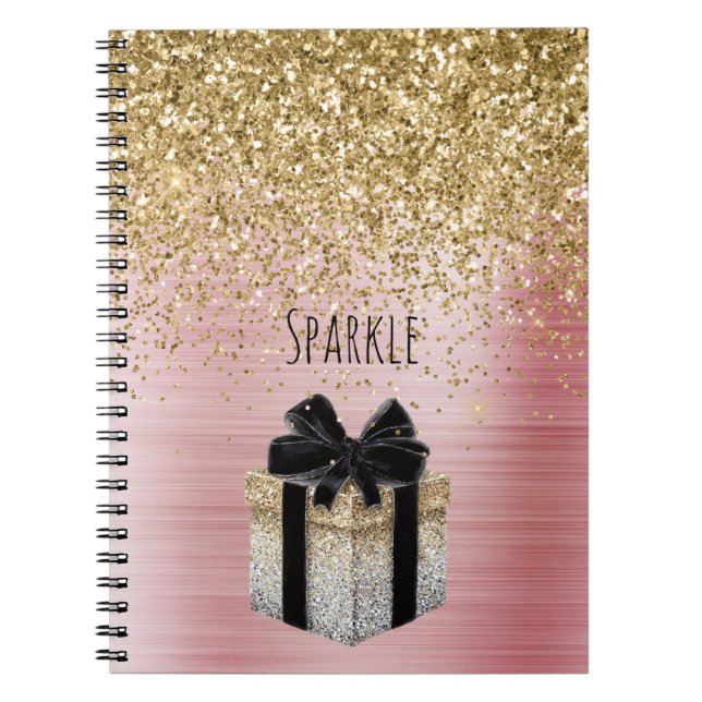 Carnet Gold Glitter Gold Gift Black Bow (Devant)