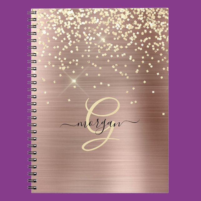 Carnet Gold Glitter, Gold Monogram, Black Script Name (Créateur téléchargé)