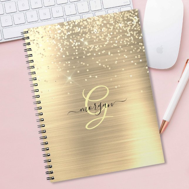 Carnet Gold Glitter & Monogram, Black Script Name (Créateur téléchargé)